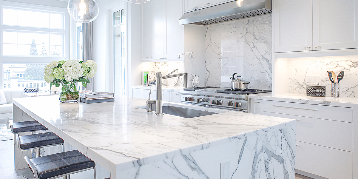 Elegant Gauged Porcelain Tile Countertops by Silver Bo Stone LLC